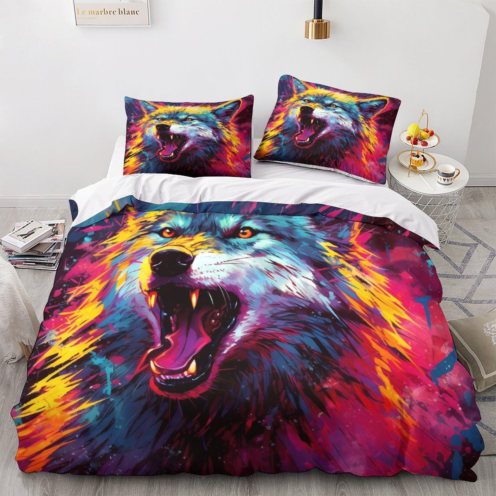 Housse de couette loup 3D créez une ambiance nature dans votre chambre king size