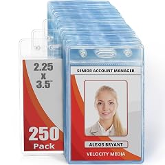Mifflin-USA Vertical Zipperless ID Badge Holder Clear 2 25x3 5 Inch 250 Pack Quick Load Plastic Name Card