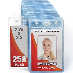 Mifflin-USA Vertical Zipperless ID Badge Holder Clear 2 25x3 5 Inch 250 Pack Quick Load Plastic Name Card