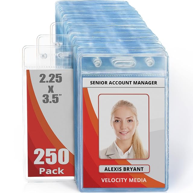 Mifflin-USA Vertical Zipperless ID Badge Holder Clear 2 25x3 5 Inch 250 Pack Quick Load Plastic Name Card