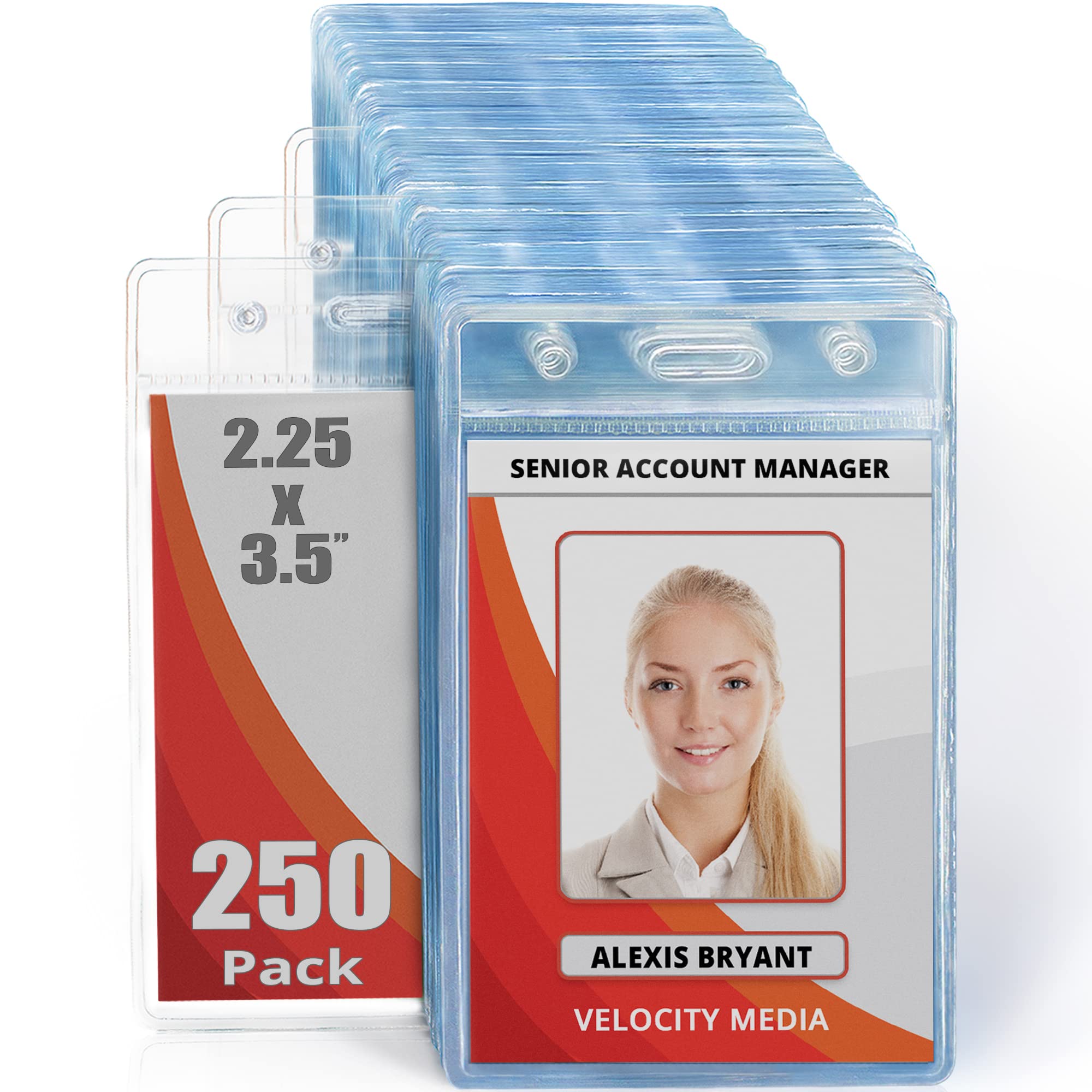 Mifflin-USA Vertical Zipperless ID Badge Holder Clear 2 25x3 5 Inch 250 Pack Quick Load Plastic Name Card