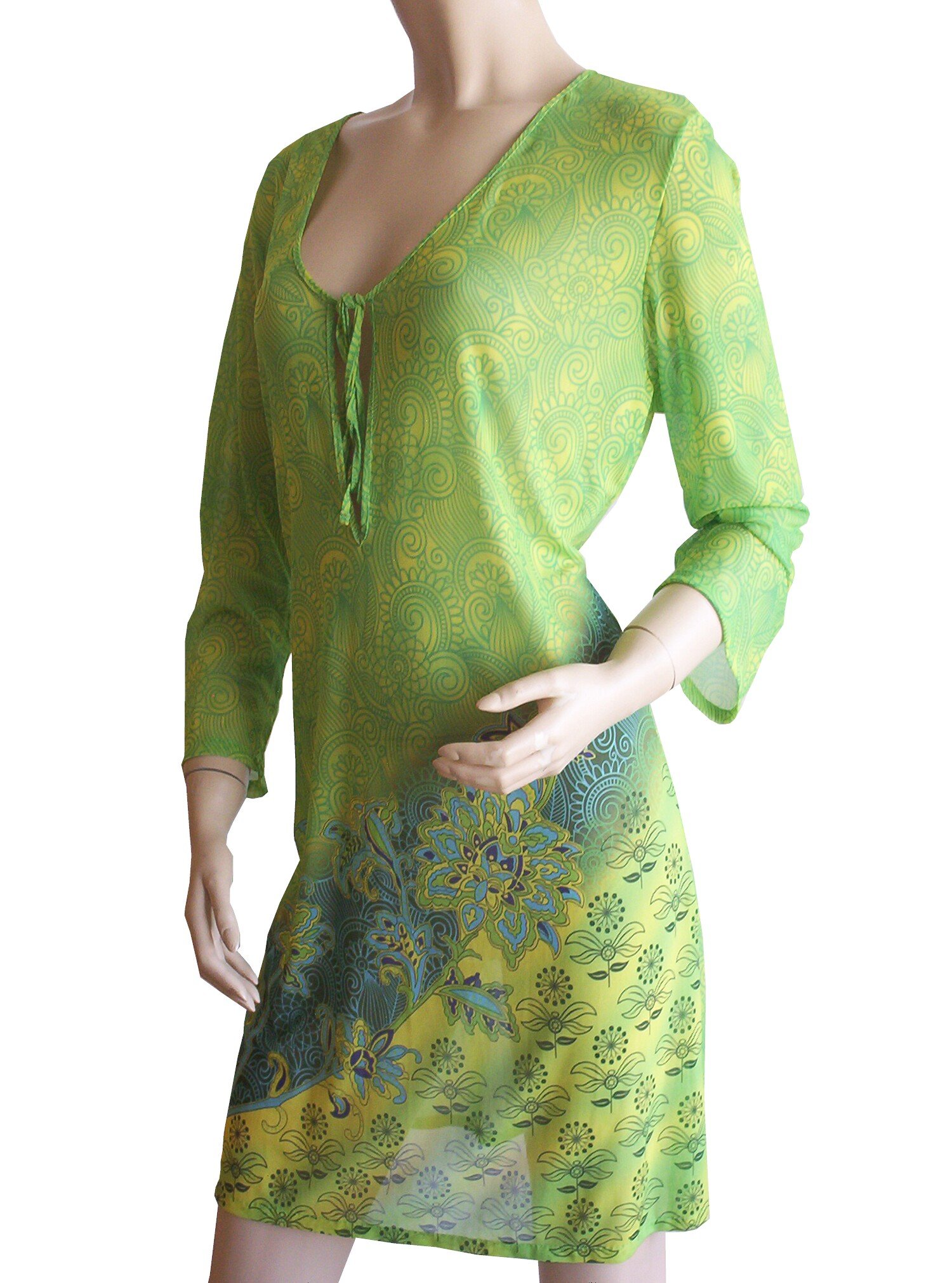 Solar Robe de plage à manches longues légèrement transparente, tunique 0221503 vert ou orange