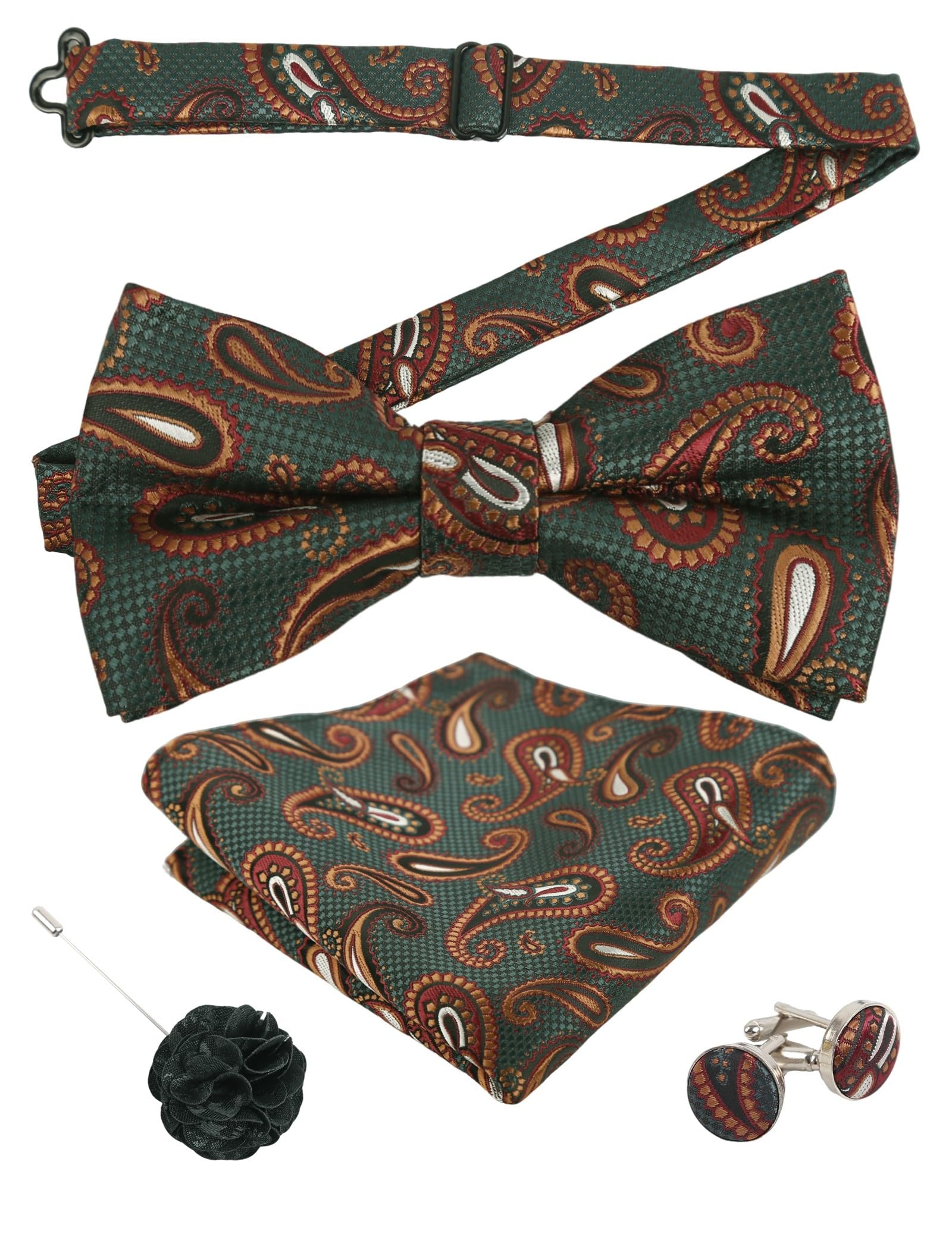 Alizeal Mens 4pcs Vintage Paisley Bow Tie Set