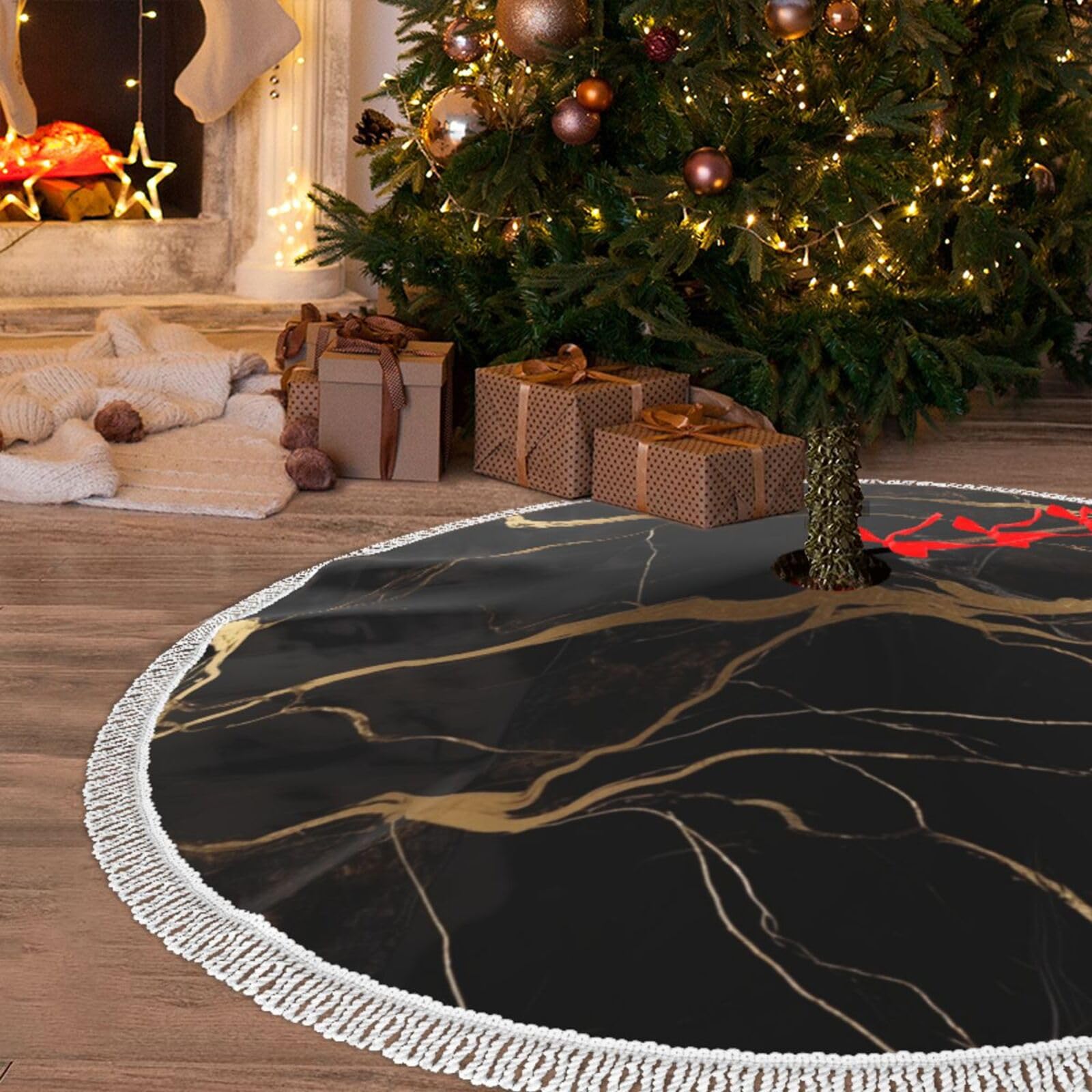 Jupe de sapin de Noël rustique imperméable 122 cm tapis décoration