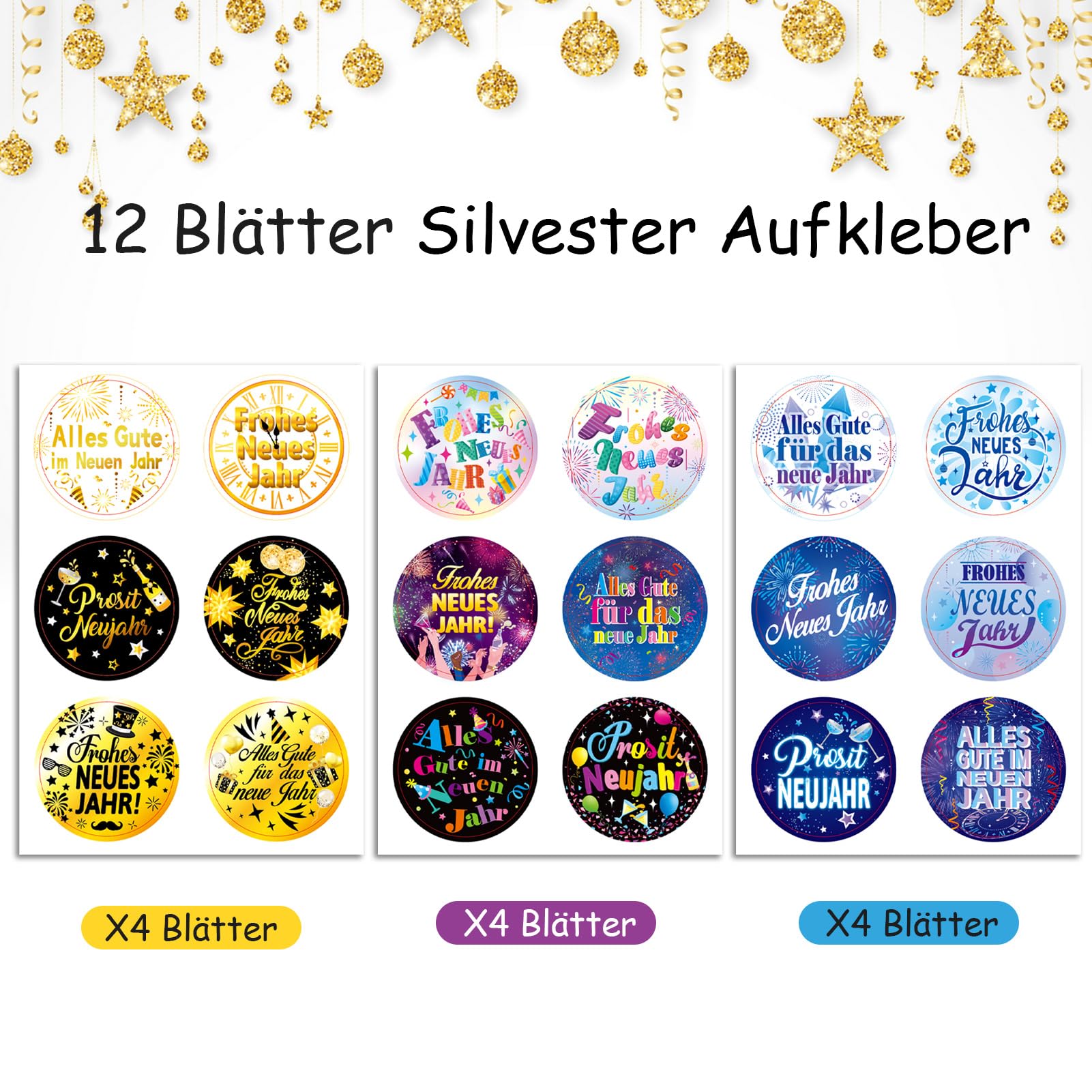 HOWAF Fensterbilder Silvester 2026 – 9 Blätter Happy New Year Deko, PVC-Aufkleber