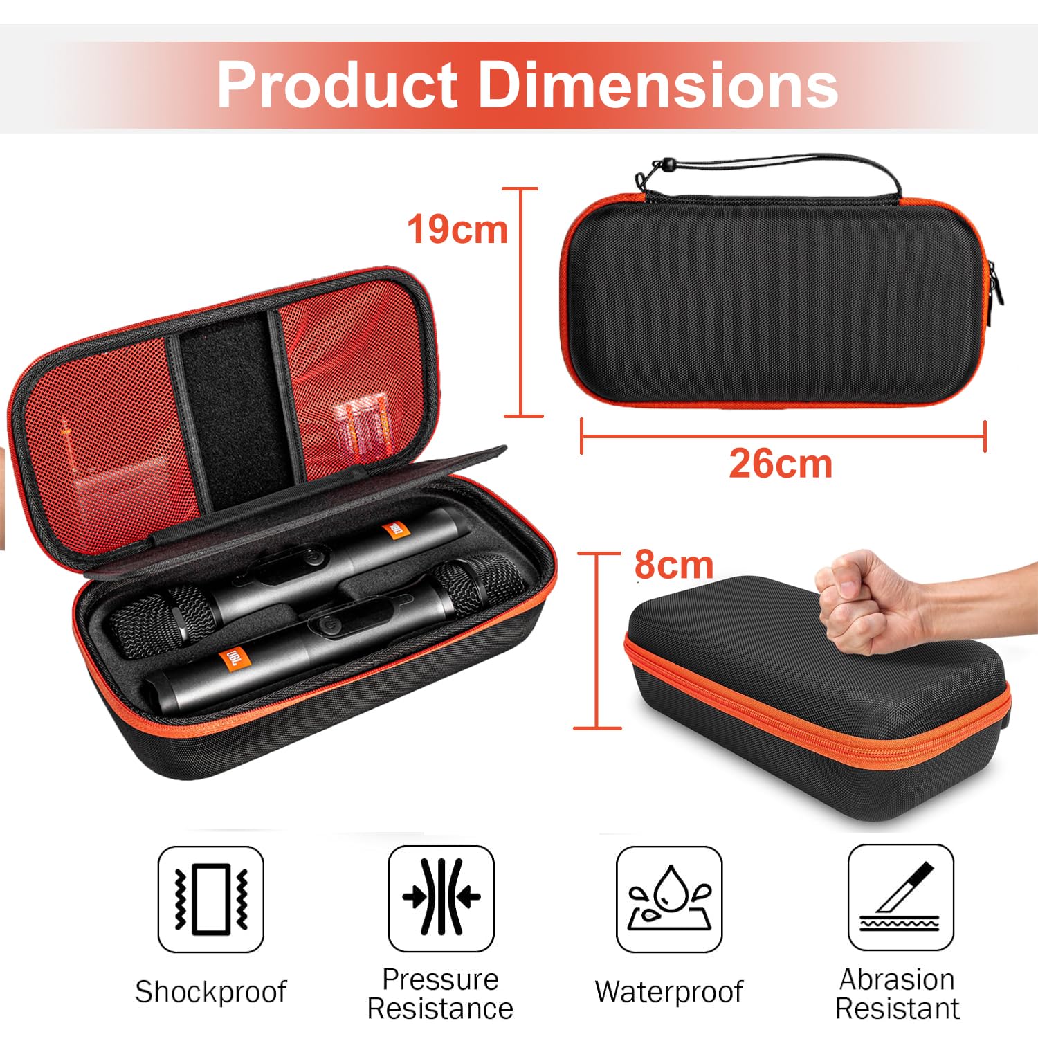Rangement EVA pour microphone,microphone de transport, avec des espaces intérieurs séparés,pour JBL PartyBox/SENNHEISER microphone sans fil,microphones rechargeables,sac de voyage,housse de protection