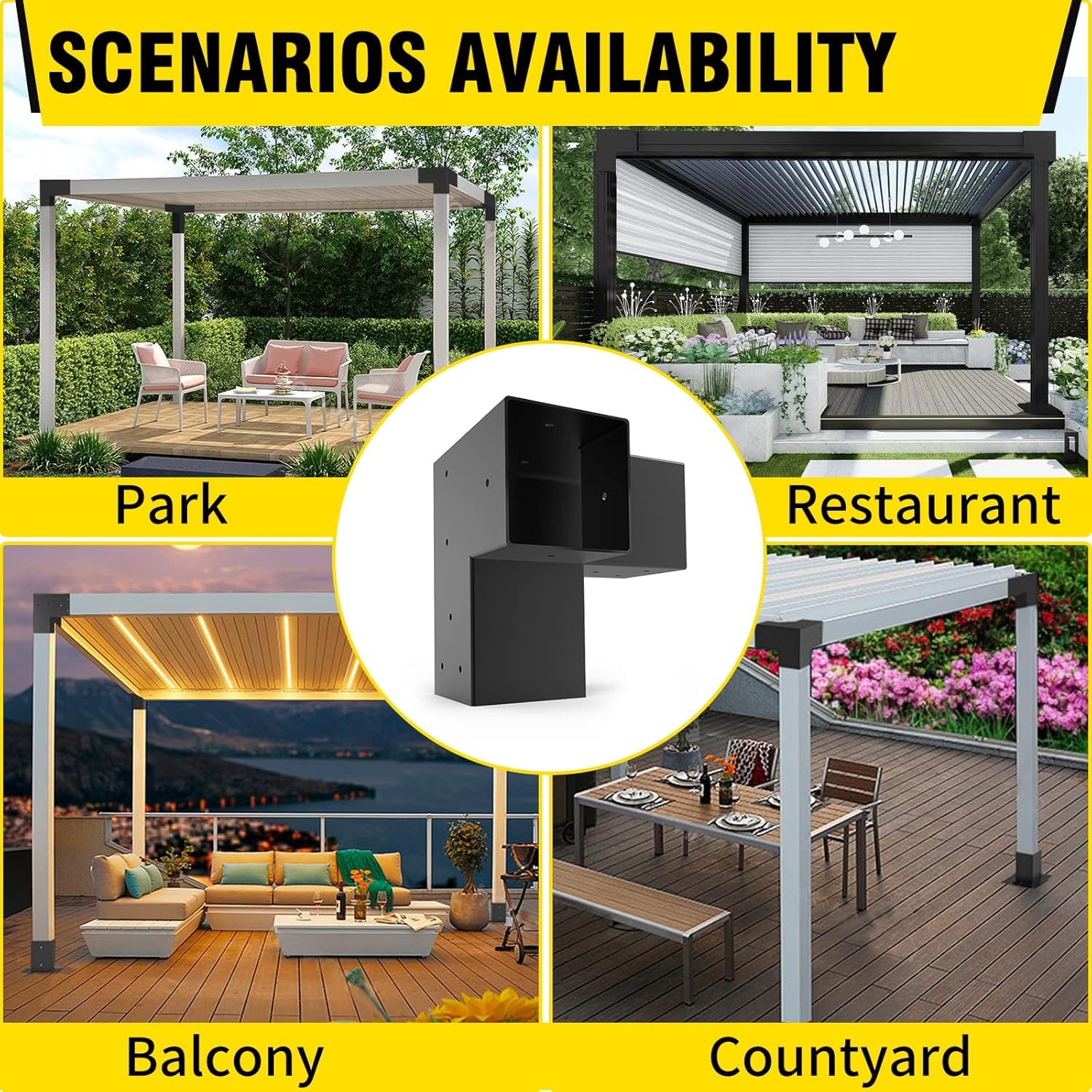 Kit Supports de Pergola 100mmx100mm Support de Poteau Bois de Menuiserie 4 Supports d' Angle à 3 Voies Base de Poutres Quincaillerie Bricolage pour Tonnelles, Pergolas de Terrasse, Cabanes