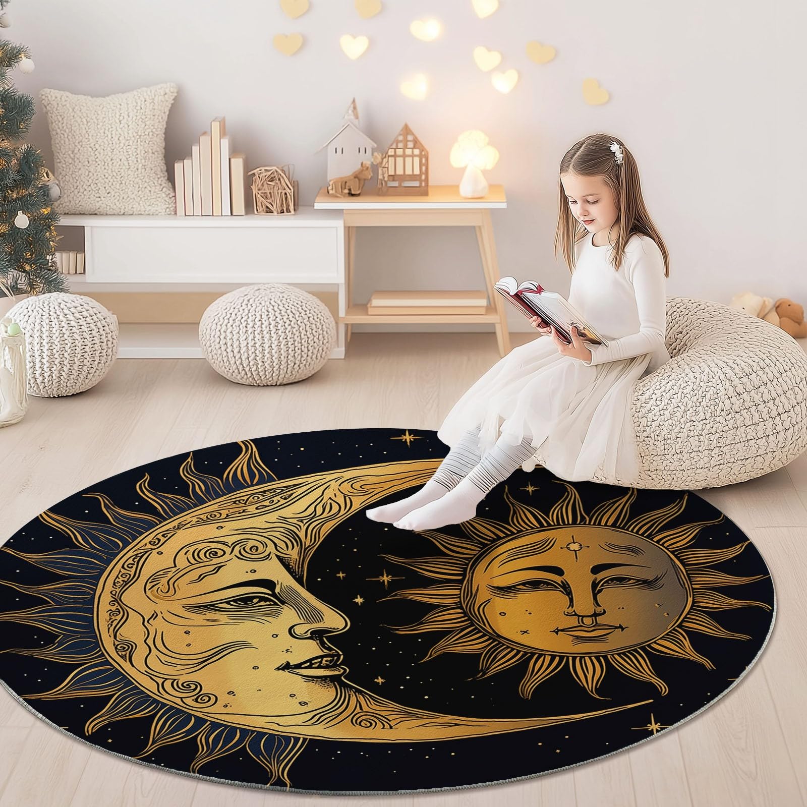Tapis Rond 100 cm en Flanelle Multicolore, Motif Fleur d'hibiscus Rétro de Style Tropical, Descente de Lit Douce à Poils Ras et Antidérapante pour Chambre à Coucher, Entrée de Maison ou Salon