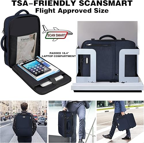 Miniatura 5 de Mochila de viaje de transporte, mochila de viaje grande aprobada por vuelos para mujeres y hombres, mochila de equipaje expandible antirobo de 40 L,