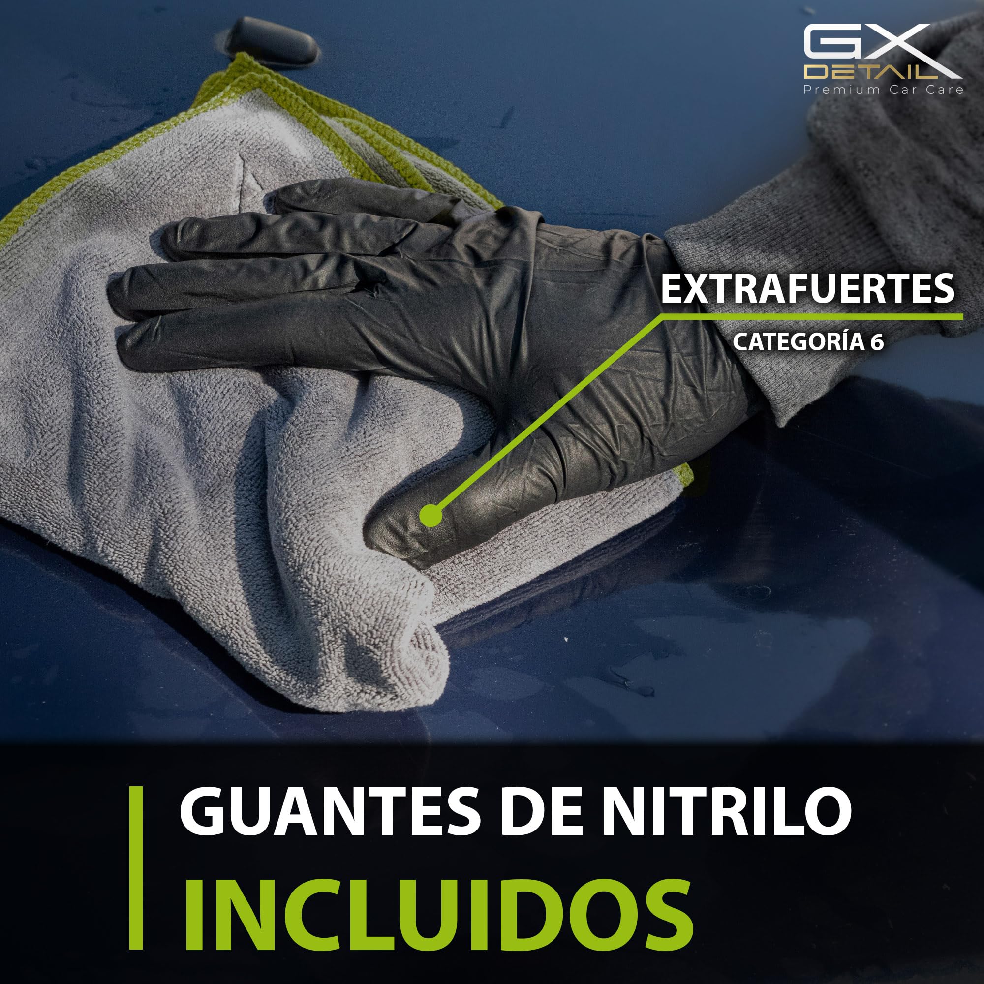 GxDetail Limpiacristales Coche 5 Litros - Glass Cleaner - Incluye Guantes de Nitrilo y 2 Microfibras - Limpia Cristales Triple Acción - Sin Marcas - Limpia Cristales Profesional – Formula con Alcohol