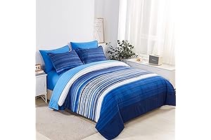 KAKIJUMN 7 Piece Full Size Comforter Set (Blue)
