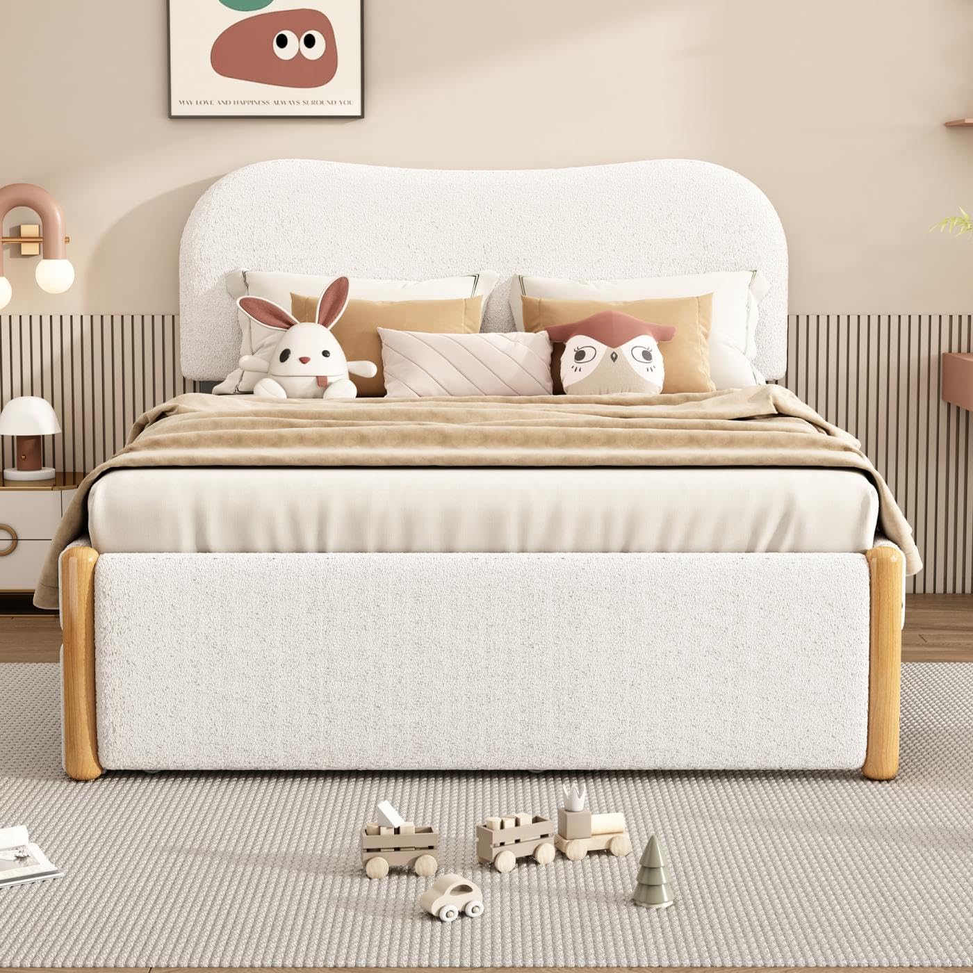 Sweiko Lit Plat 140 * 200cm, lit rembourré en Bois avec lit gigogne Pratique, Cadre de lit pour Enfants,lit Adult Double