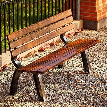 Vintage Garden Bench, Outdoor Benches Weatherproof With Backrest, Curved Cast Aluminum Feet Design for Terrace, Balcony, Lawn, Yard, Park, SchoolBrown,120cm/47in