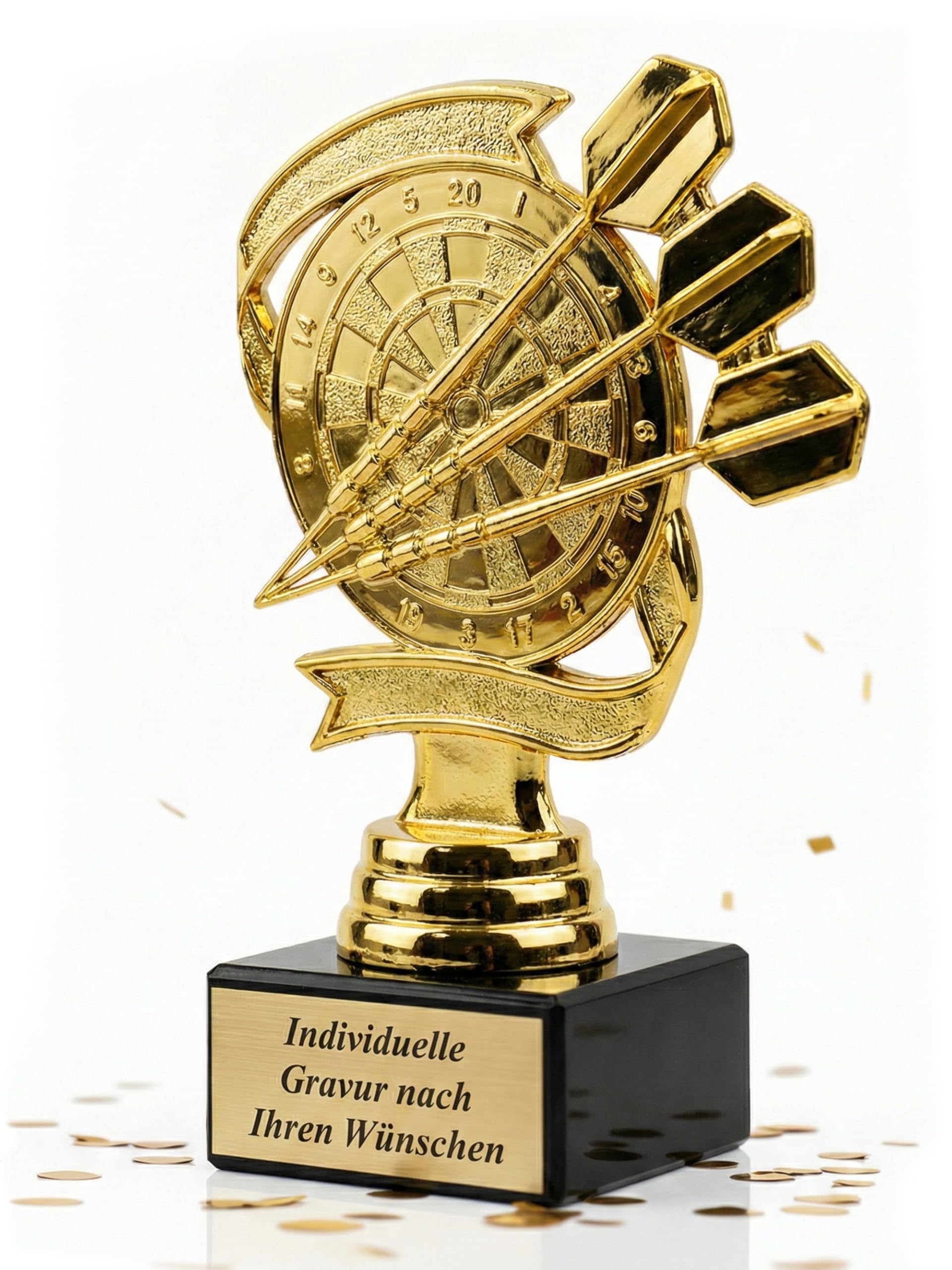 Pokal-Fabrik - Zilveren dart beker 26 cm van hoogwaardig metaal met gravering - Cadeau-trofee met dartpijl als embleem & marmeren sokkel - Gepersonaliseerd cadeau - Wandelbeker dart accessoires
