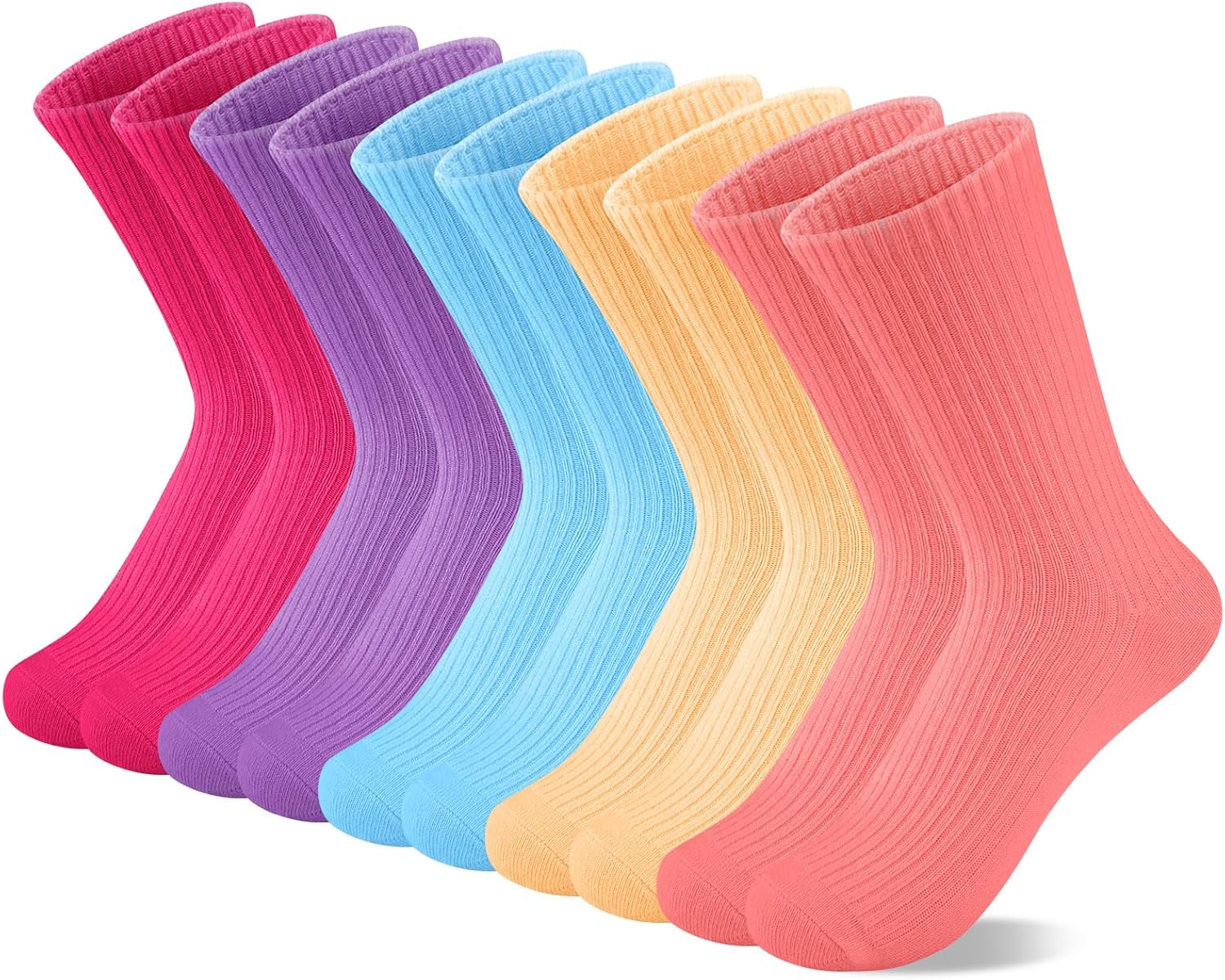 Comfoex 10 Pairs Girls Crew Socks For 4-6 6-8 8-10 Years Old Athletic Calf Cute Soft Casual Cotton Socks