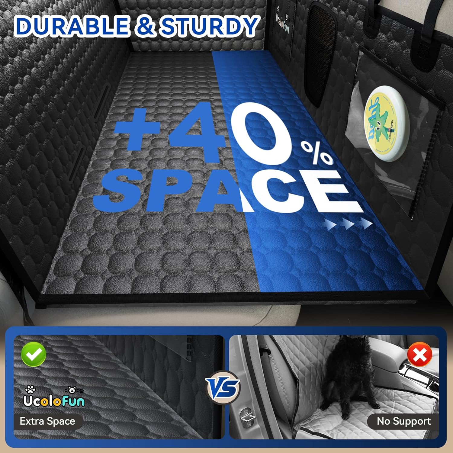 Back Seat Extender for Dogs, PU Leather Waterproof Dog Car Seat Cover for Back Seat with Hard Bottom Holds 400LBs, 2025 Upgraded Sturdy Dog Hammock for Cars/Trucks/SUVs, Anti-Scratch, Easy to Clean Black