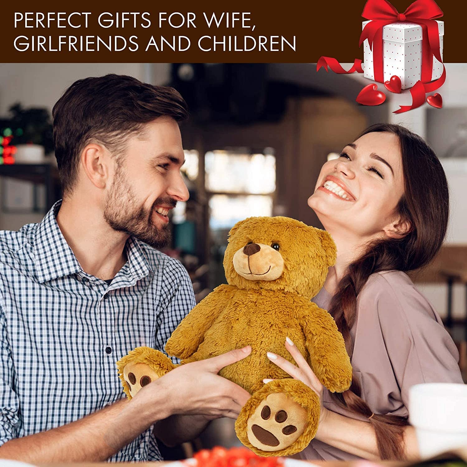LotFancy Osito de Peluche de Unos 50 cm, Oso Suave, Osito, Juguetes con Huellas de Animales de Peluche para Niños y Bebés, Color Marrón
