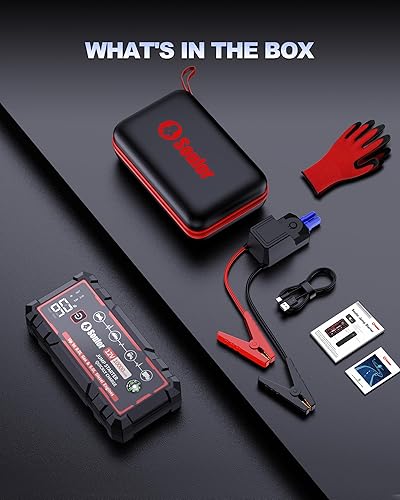 Miniatura 9 de Arrancador de batería de coche 9 en 1, caja de salto de 12 V portátil con cables de puente de protección 14 en 1, luces LED, pantalla LCD, guantes