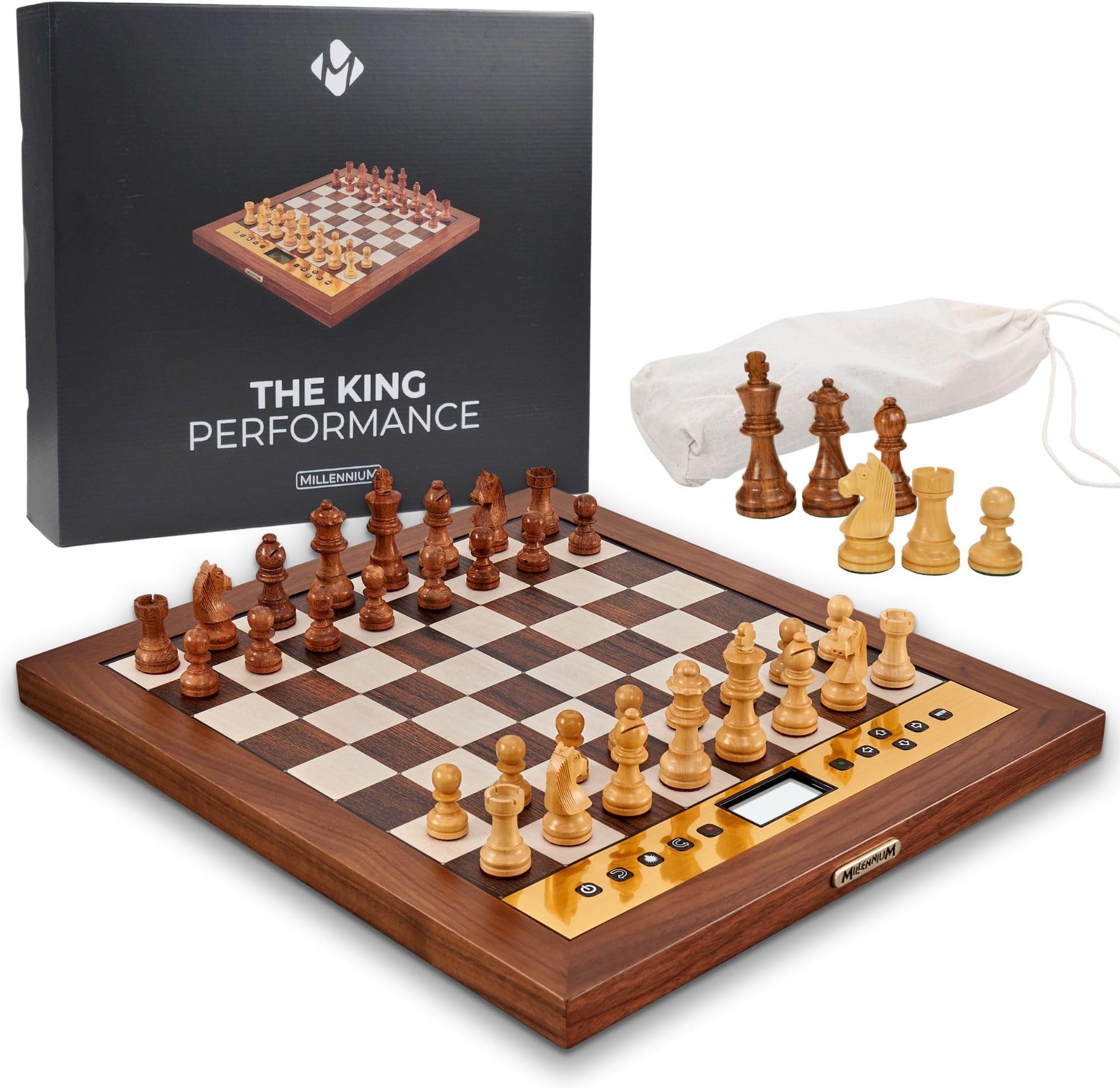 Millennium M830 Luxury Electronic Chess Board – The King Performance, Handcrafted Wood, Human-Like AI, Adaptive 300–2400 ELO, Premium Chess Computer for Home
