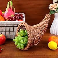 Vista 3 de HOMSFOU Cornucopia - Cestas de cuerno de imitación de vid de otoño, frutas de Acción de Gracias, cesta de cornucopia, bocina de pan para centro