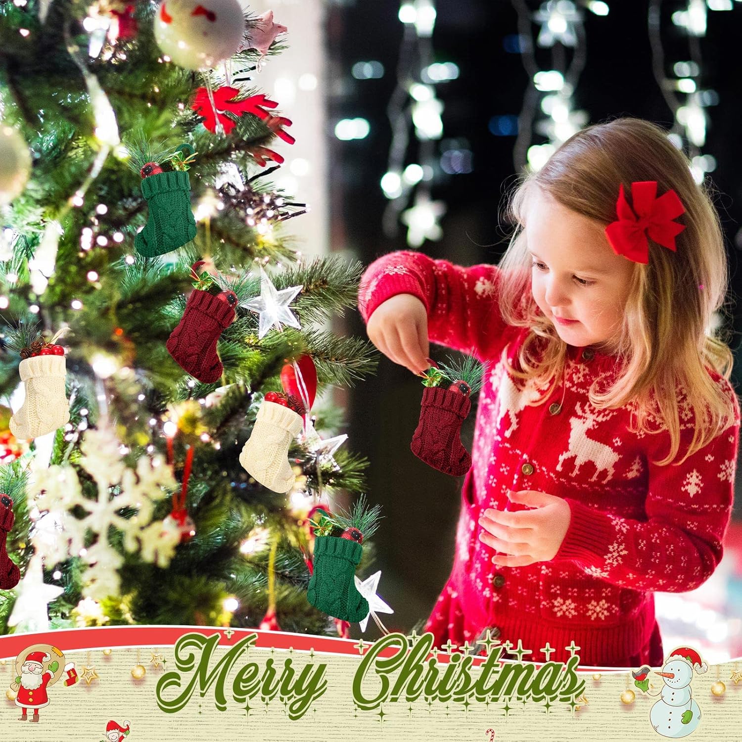 Jerify 24 Pcs Mini Christmas Stockings 3.94 Inch Knitted Stocking Small Xmas Christmas Hanging Stocking Little Rustic Christmas Tree Ornaments for Home Party Holiday Decor (Wine Red, Beige, Green)