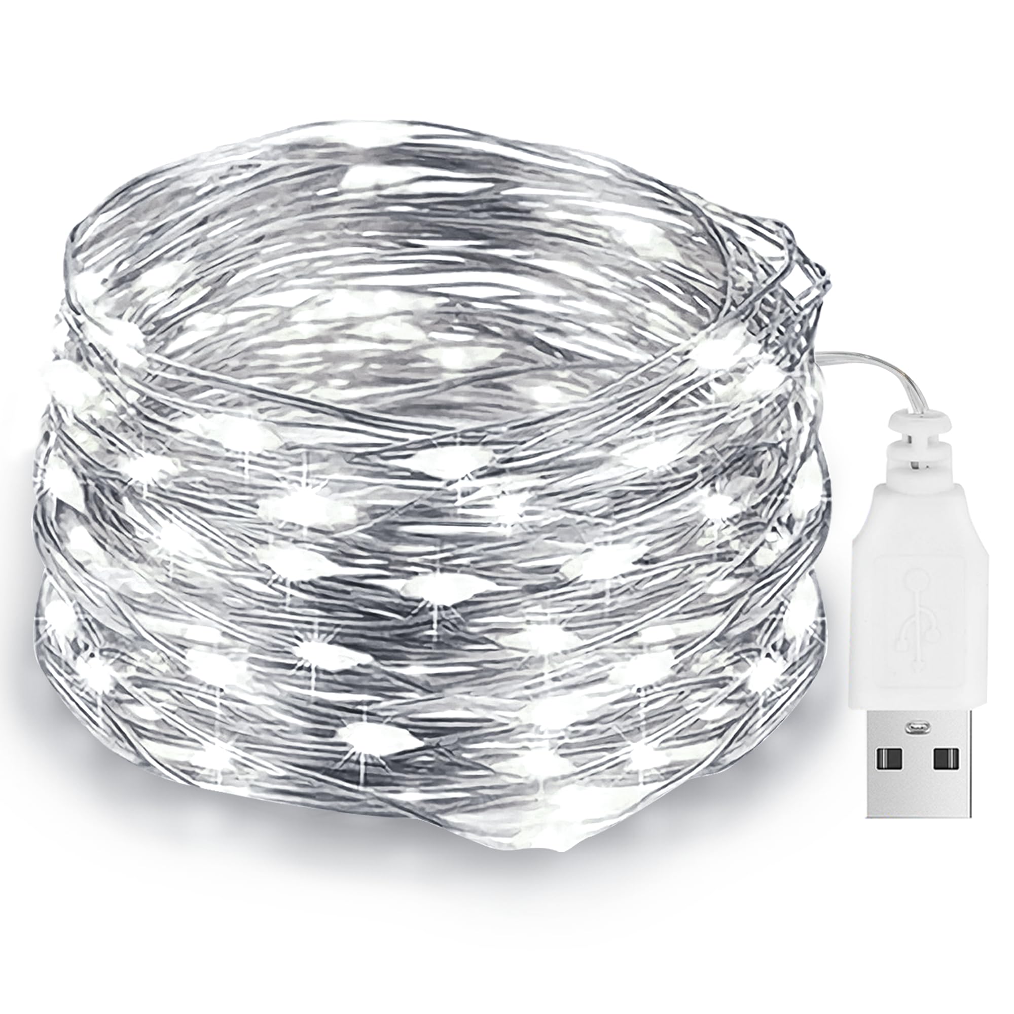 Led Lichterkette mit USB, 10M 100LED Kupferdraht Lichterkette mit Stecker, IP65 Wasserdichte für DIY, Hochzeit, Party, Schlafzimmer, Terrasse, Weihnachten(Kaltweiß)
