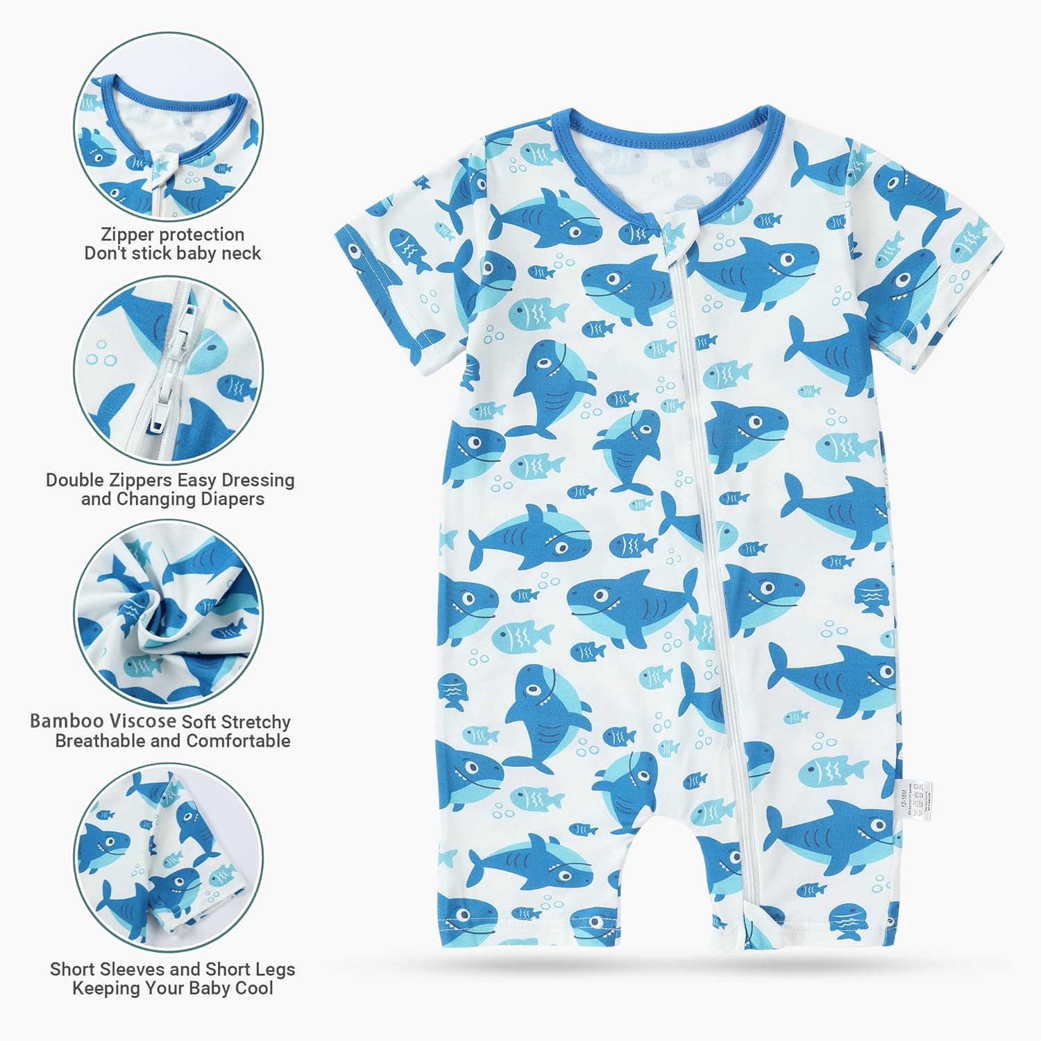 MICHLEY Baby Bamboo Viscose Short Sleeve Summer Romper 2 Pack, Unisex Newborn Zipper Bodysuit Toddler Clothes 0-24M - Image 4