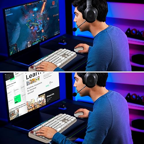 Miniatura 9 de COOFUN - Teclado inalámbrico color crema, 104 teclas de tamaño completo, teclado blanco, ergonómico, inalámbrico, lindo y colorido retro máquina de