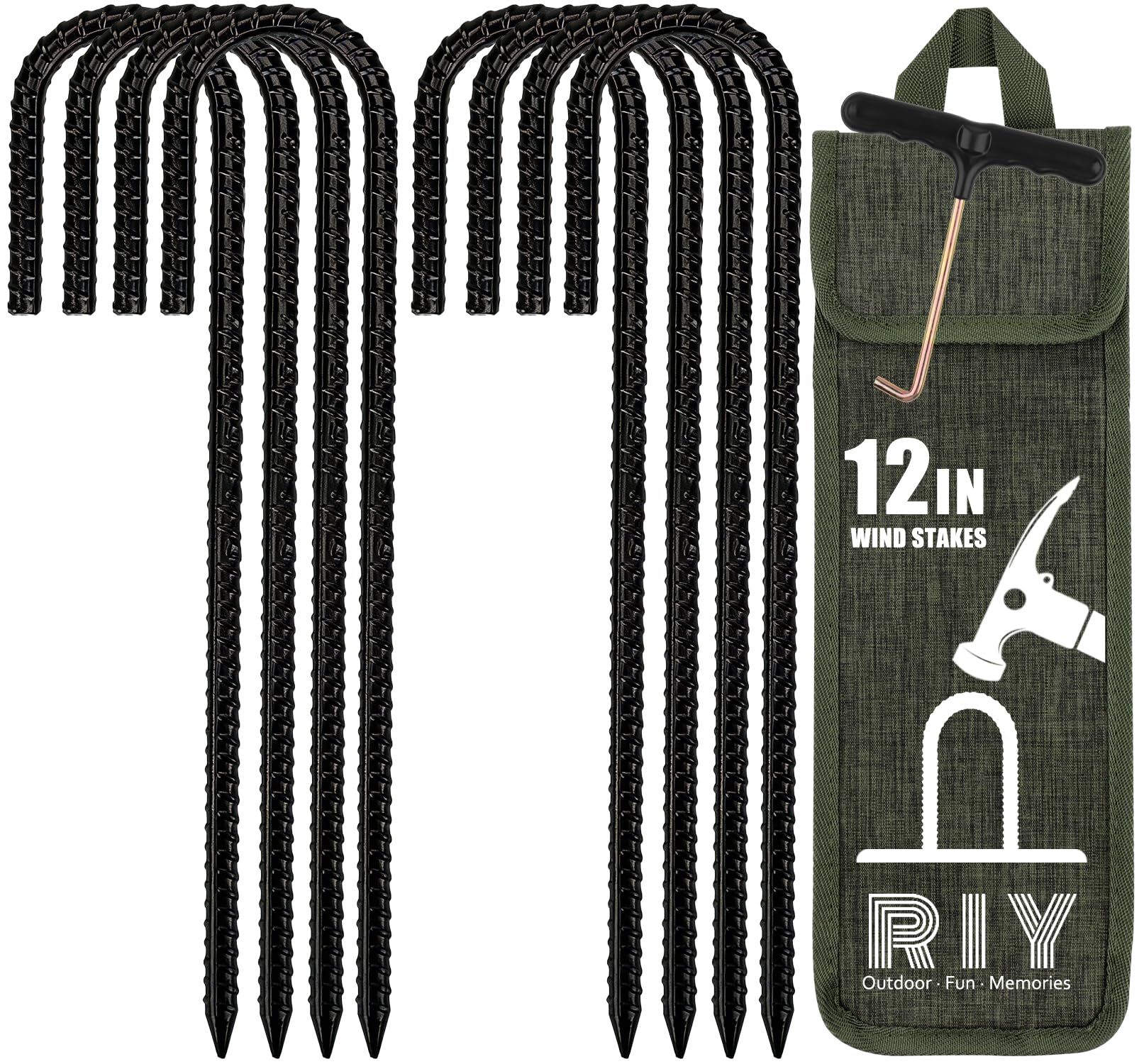 RIY Trampoline Stakes Anchors High Wind Heavy Duty Tent Stakes 12 Inch Ground Anchor Trampoline Accessories with T Hook