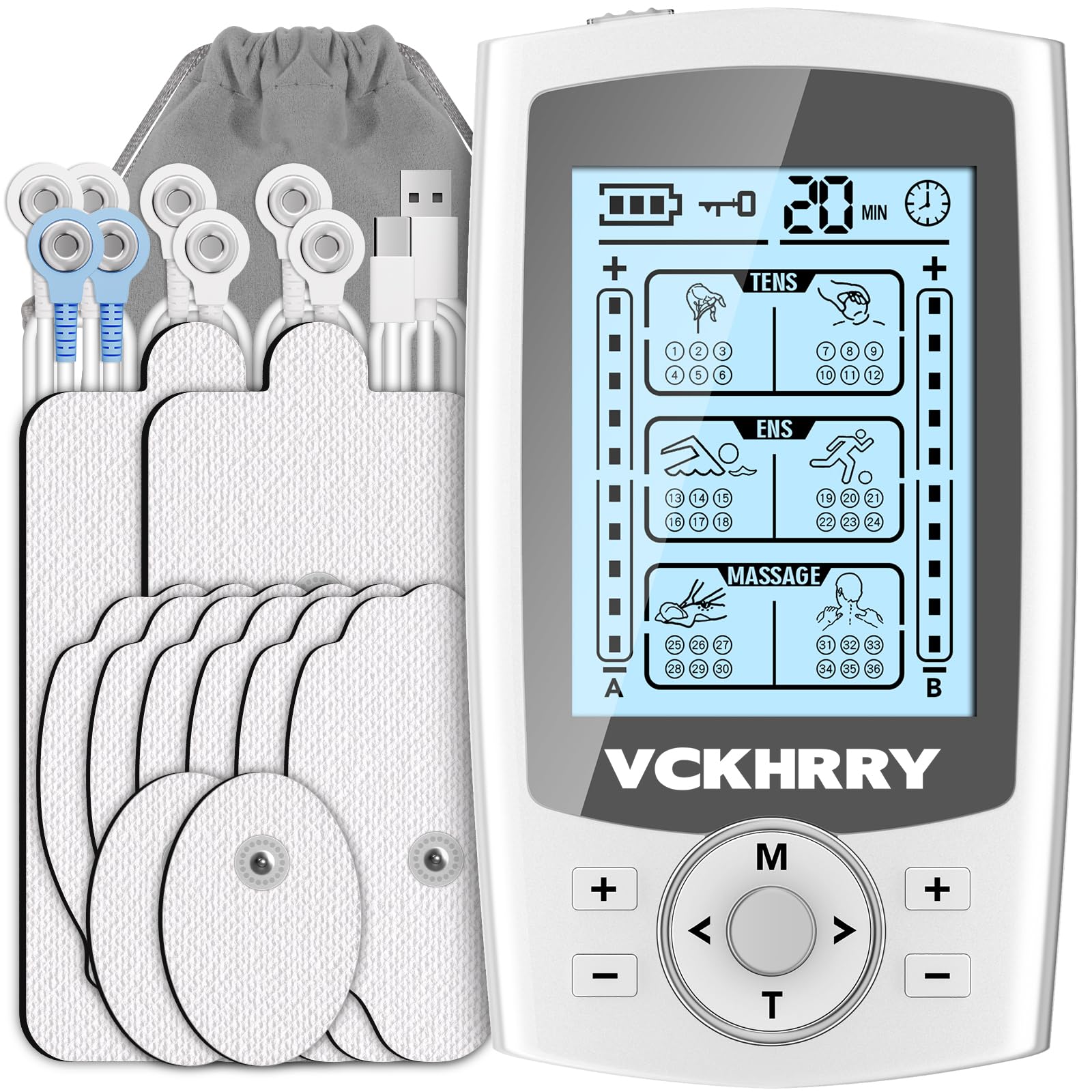 Electroestimulador Muscular 3 en 1 TENS EMS Masaje Electrodos con 36 Programas 2 Canales 10 Electrodos TENS 20 Niveles de Intensidad para Muscular Relajación - 1