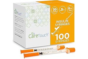 Care Touch 30g Insulin Syringes with 5/16"-8 mm Needles (100 Pack)