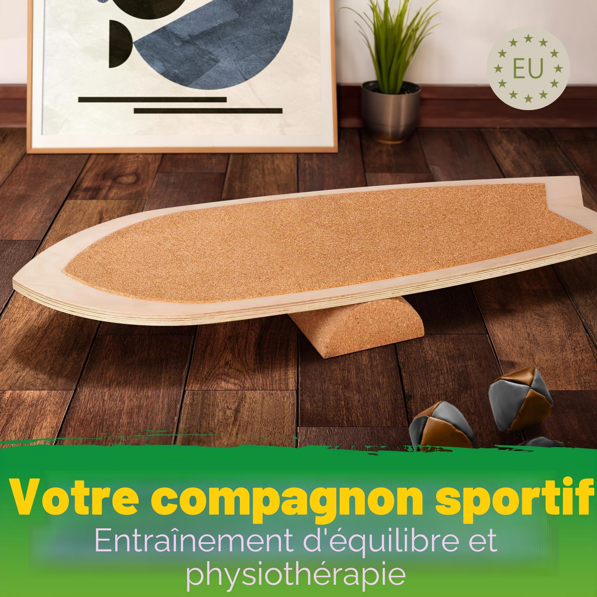 Demi-rouleau de planche d'équilibre en liège | Demi-rouleau en liège | 30 x 15 x 7,5 cm | Fabriqué au Portugal