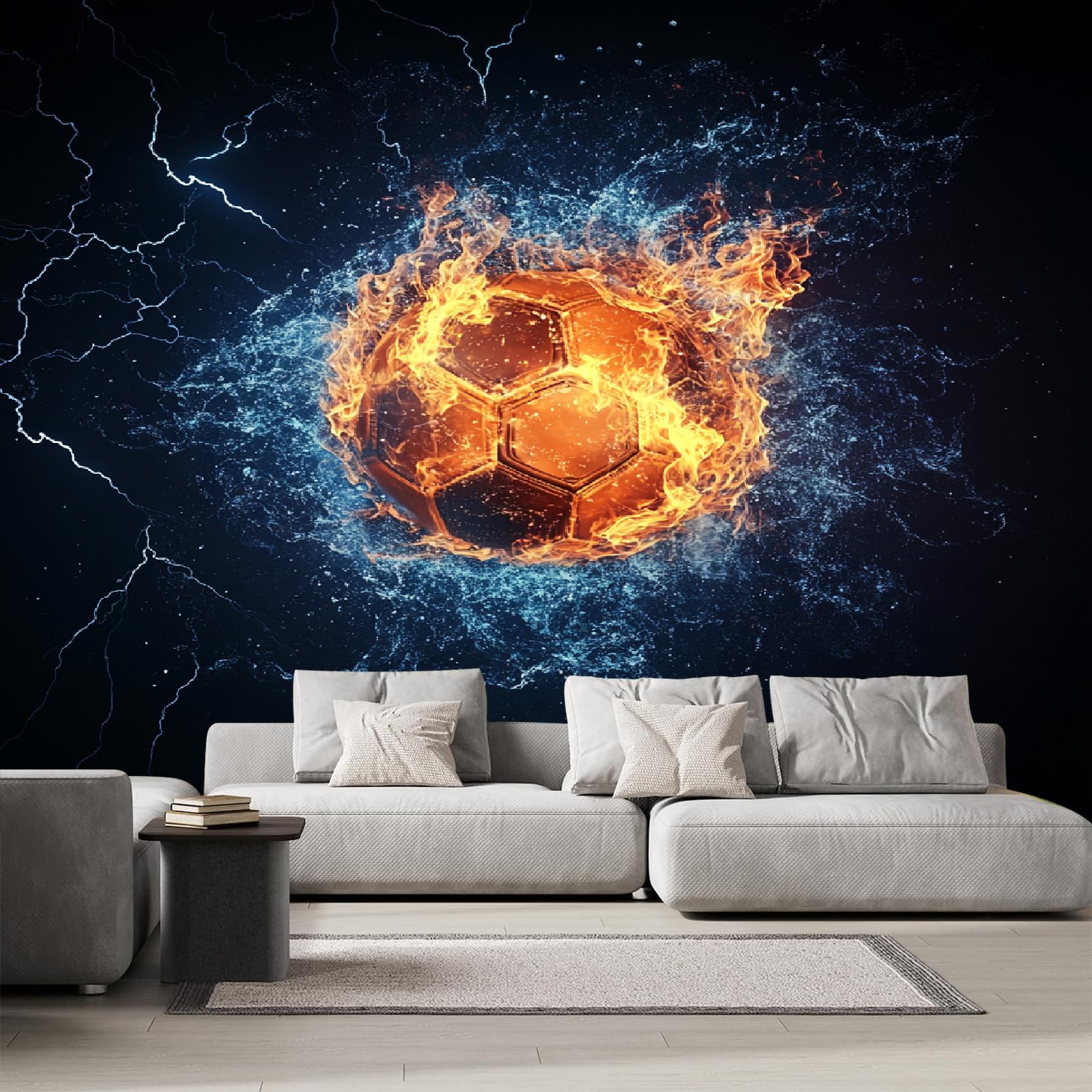 Papier Peint Panoramique Football 3D pour Masquer les Défauts d'un Mur de Salon