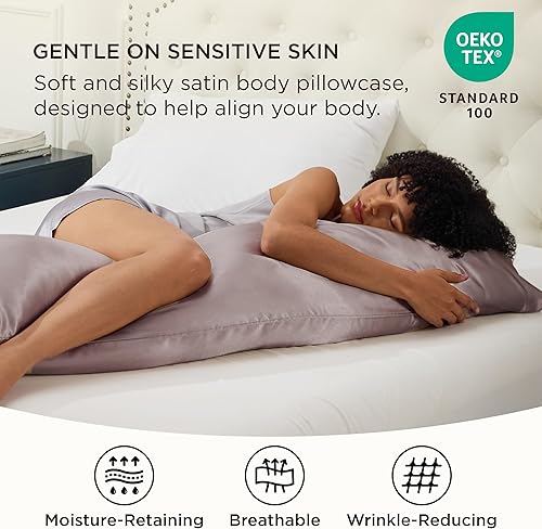 Vista 261 de Bedsure Juego de 2 fundas de almohada de satén tamaño King, fundas de almohada sedosas color verde azulado para cabello y piel con cierre de sobre