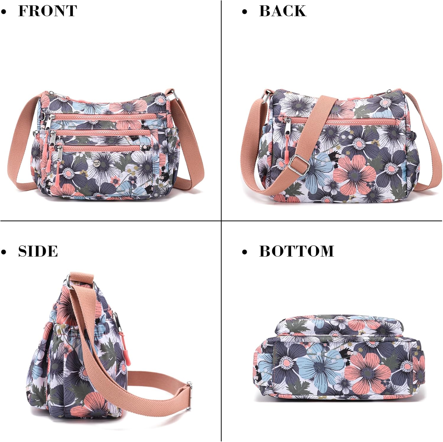 AOCINA Crossbody Bags for Women Multi Pocket Nylon Lightweight Ladies Purses Messenger Shoulder Handbags Satchel Travel Bag - Image 6