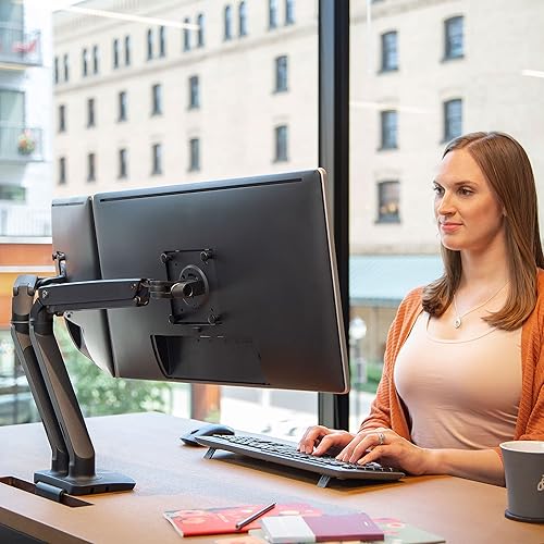 Miniatura 4 de Ergotron Brazo de monitor dual MXV, soporte de escritorio VESA para 2 monitores de hasta 24 pulgadas, 7 a 20 libras cada uno, negro mate