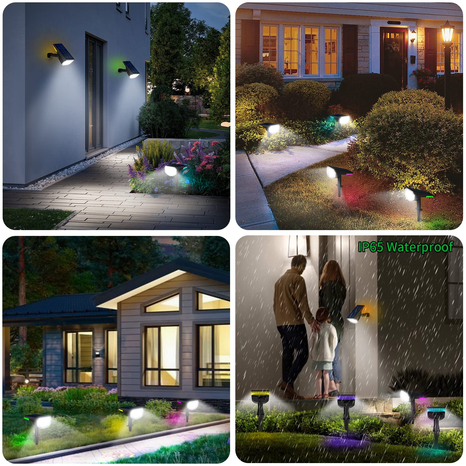 efiealls Solar Landscape Spotlights Outdoor 31LED Cool White + Back RGB Multicolor Decorative Solar Spot Lights Waterproof Outdoor Solar Garden Lights for Yard Pathway, 4 Pack (White & Multicolor)