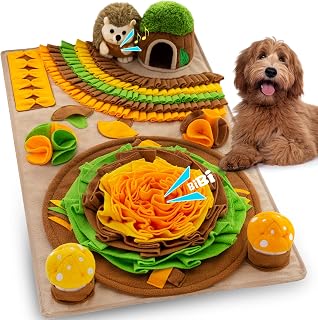 Meilzer Large Dog Snuffle Mat with Squeaky Hedgehog & Mushrooms - Puzzle Foraging Toy for Slow Feeding, Stress Relief & Mental Stimulation