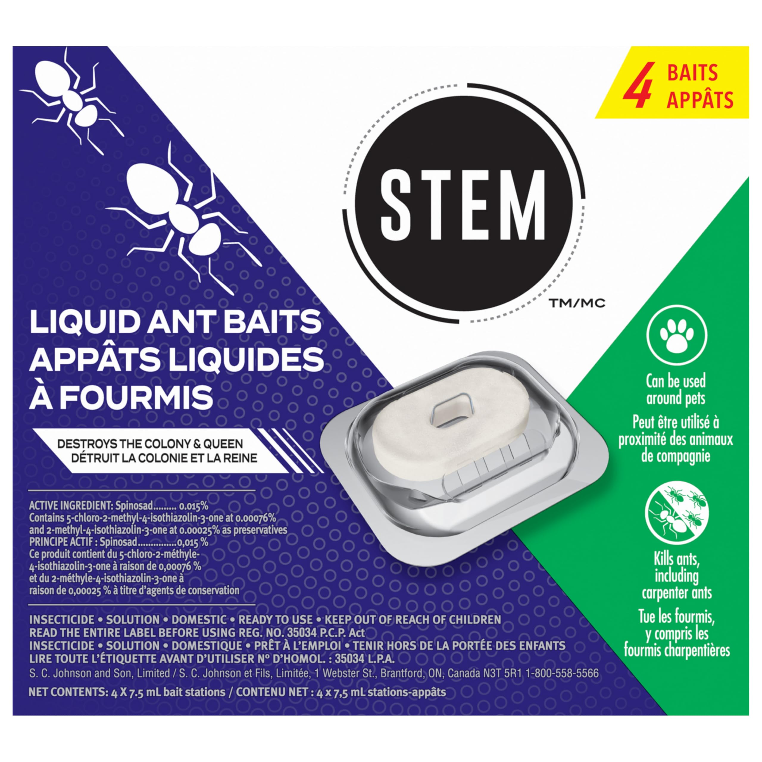 STEM Liquid Ant Baits, Destroys The Colony and Queen, for Indoor Use, 4 Spill Proof Bait Stations