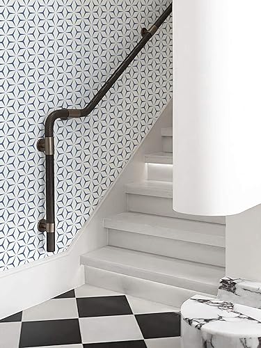 Miniatura 4 de Heroad Papel tapiz azul moderno para despegar y pegar, papel adhesivo azul geométrico bohemio para armarios y cajones, apto para inquilinos,