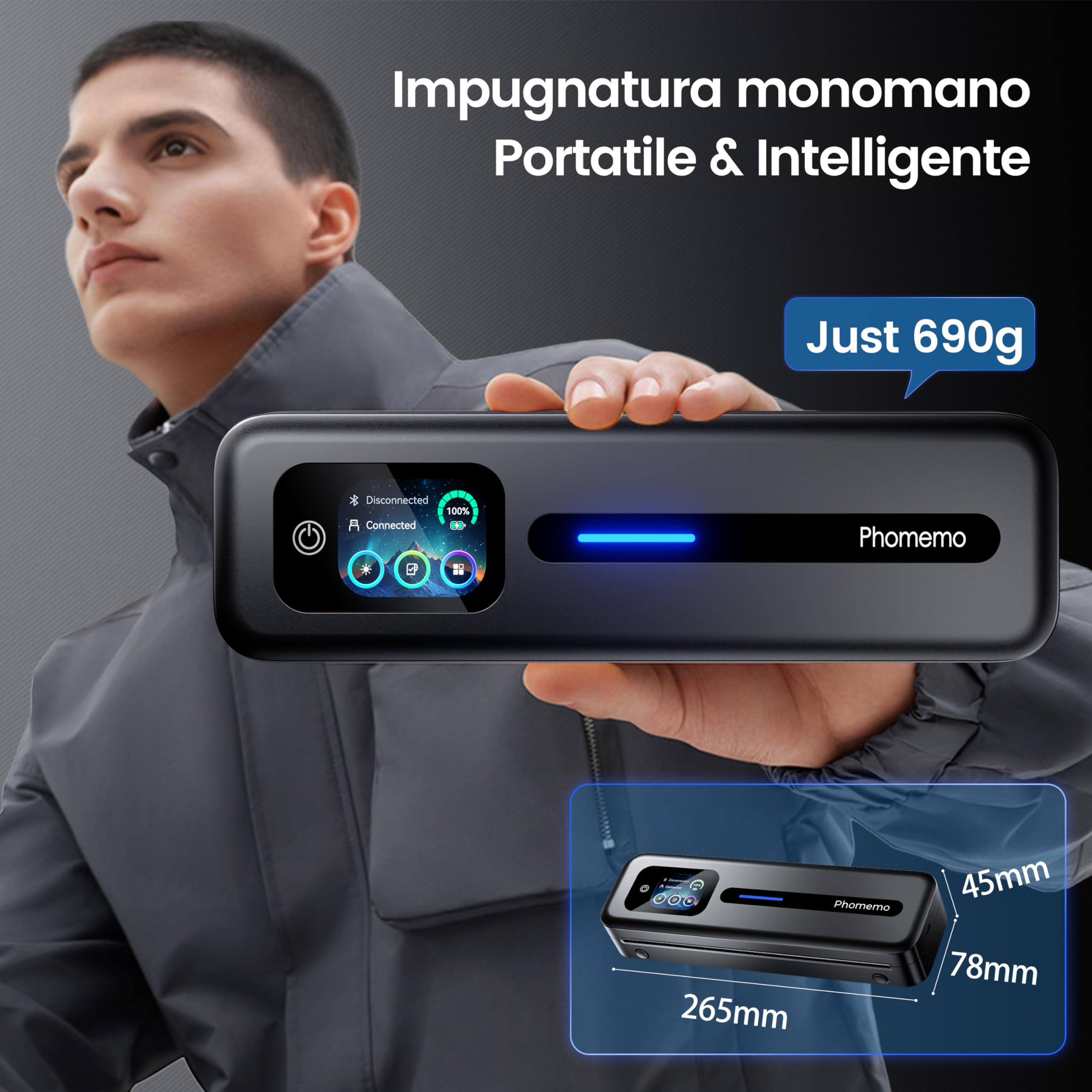Phomemo M832D Stampante Termica Portatile A4, 300 dpi Schermo Tattile Senza Inchiostro