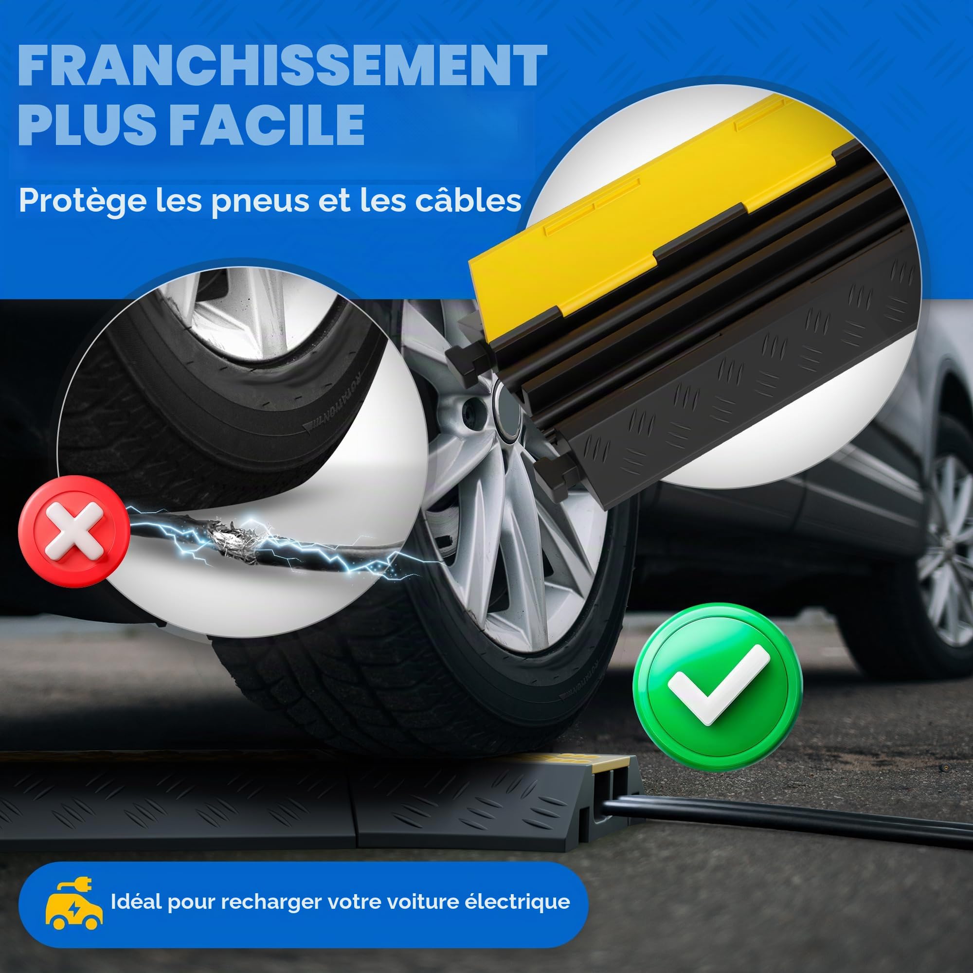 schlauchmeister24 Protection de câble avec Couvercle Protection Contre Les débordements en Caoutchouc (2 canaux | 100 x 25 x 5 cm)