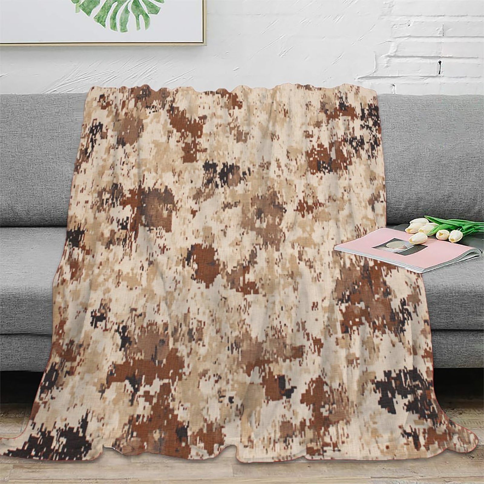 Plaid de voyage microfibre 150x200 anti-froid couverture desertpattern légère pour lit