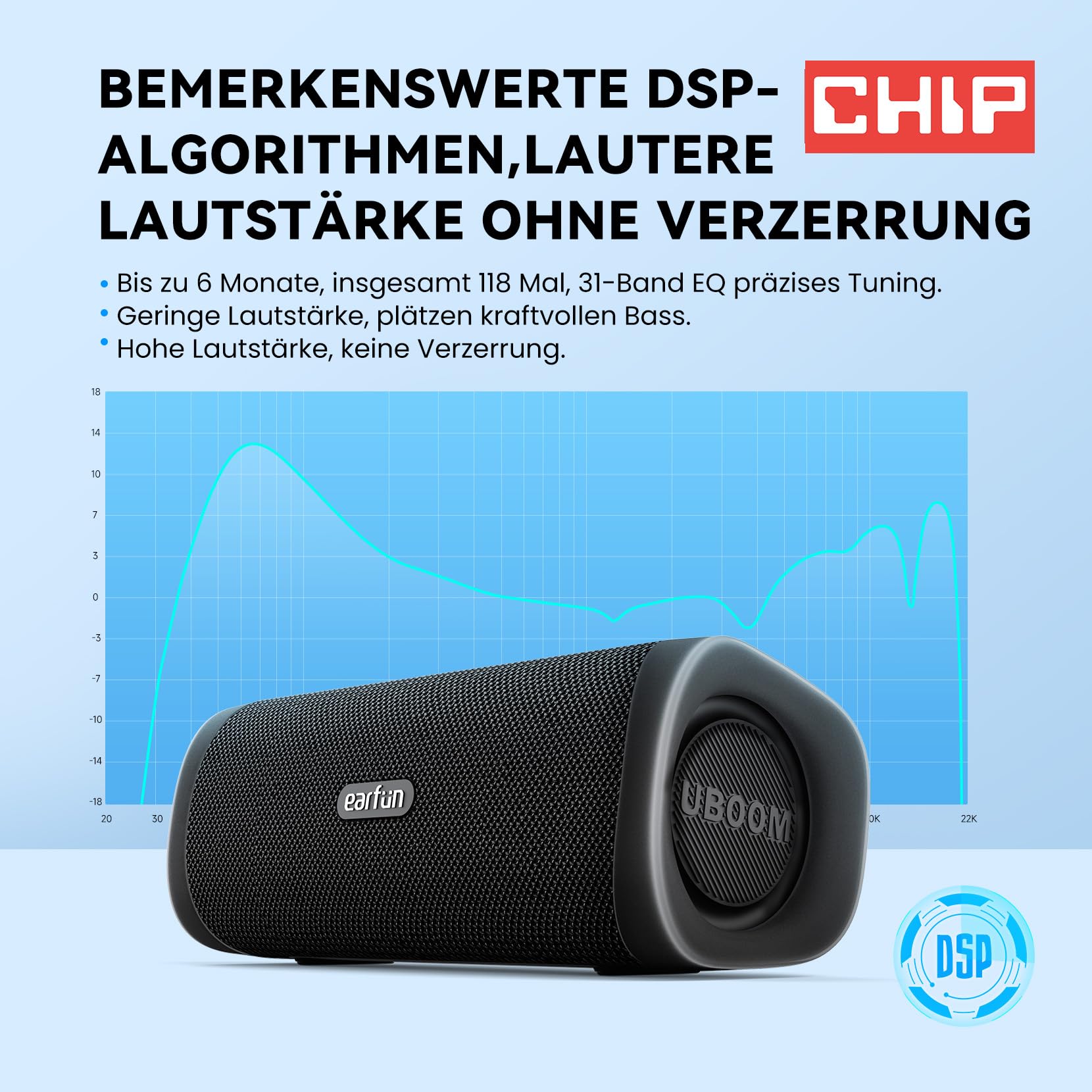 EarFun UBOOM L Bluetooth Lautsprecher, Kabelloser Lautsprecher 28W Stereo Sound, Satte Bässe mit 2 Treibern, IP67 Wasserdicht & Staubdicht, Dual Pairing, 16H, Outdoor Musikbox für Party