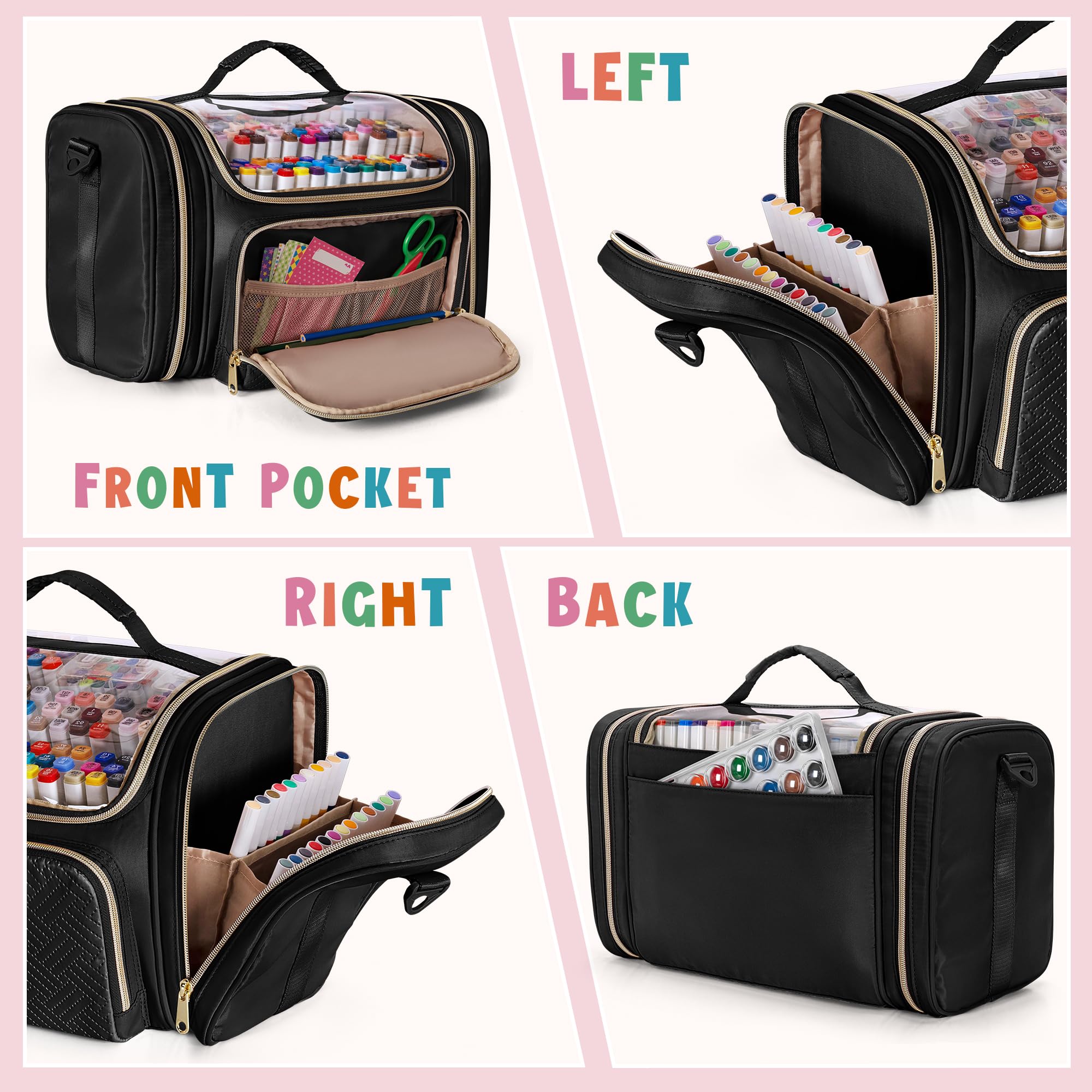 Rexmica Custodia per Pennarelli per 150-300 Pennarelli, Borsa per Il trasporto del Pennarelli, Borsa da Viaggio Permarcatori, Nero (Sacchetto Vuoto)