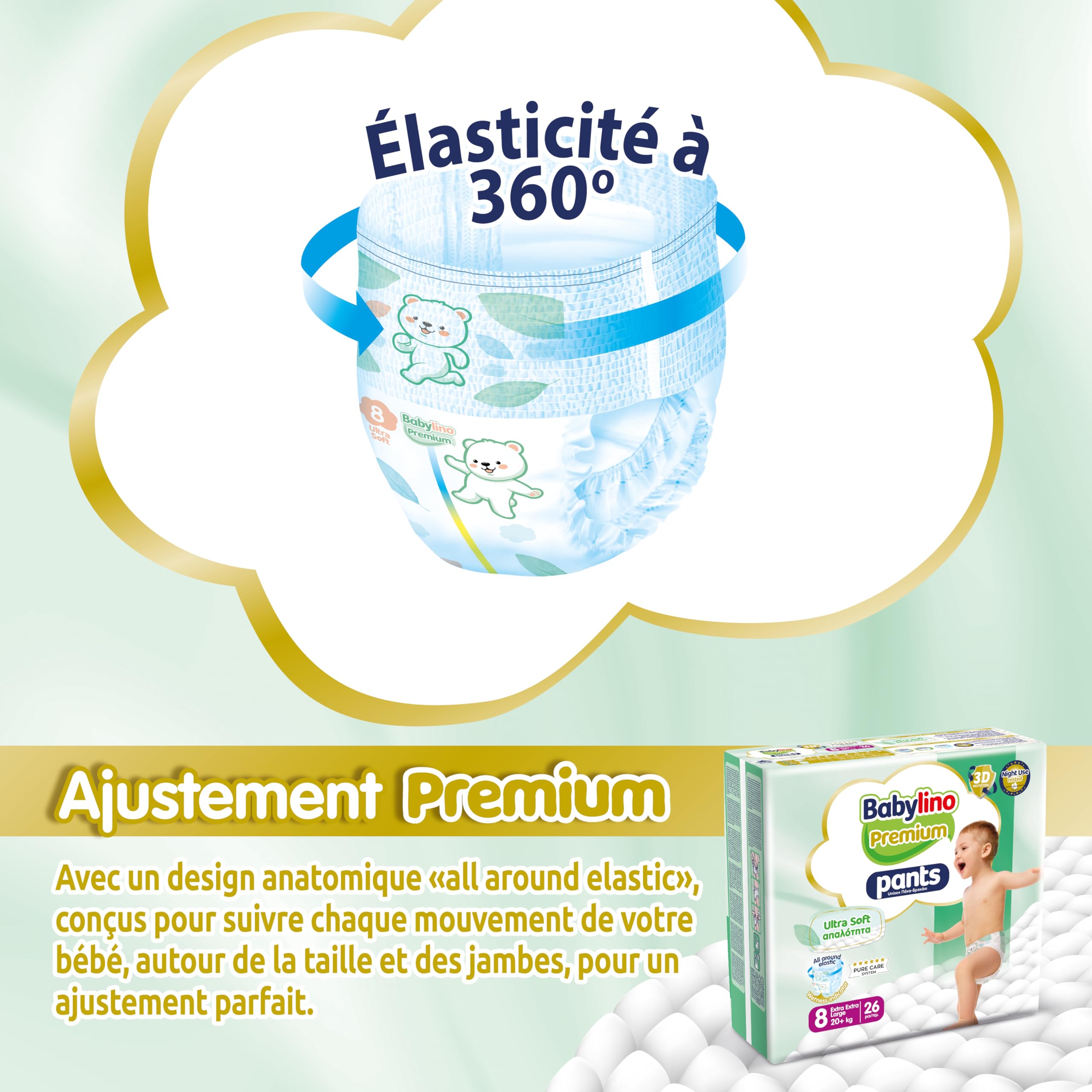 Babylino Premium Pants, Couches culotte Taille 8 avec filtre ULTRA SOFT, XXL (20+kg), 26 unités