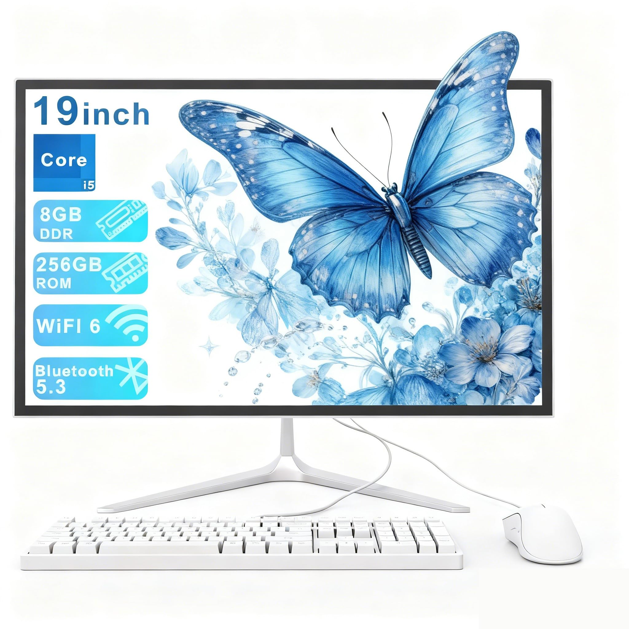 Computer All-in-One 19" Core i5 4 Cores 256 GB SSD WiFi6 Bluetooth 5.3 con Tastiera e Mouse