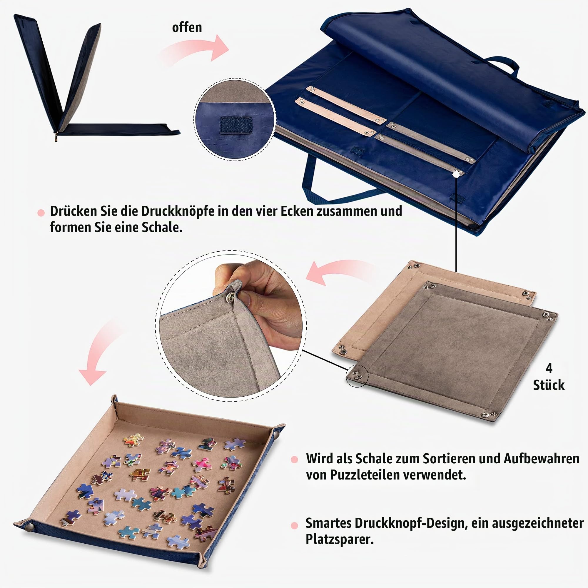 Lavievert Jigsaw Puzzle Koffer, tragbare Puzzle Aufbewahrung, Puzzle Brett mit 4 Sortierfächern/Tabletts für bis zu 1.000 Teile Spielzeug