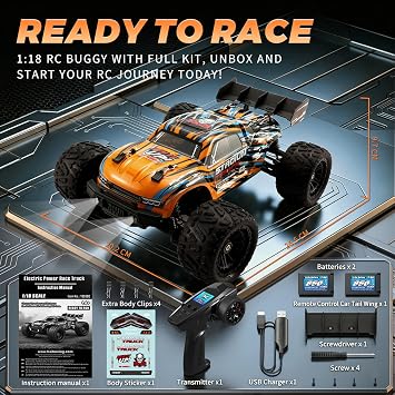 HAIBOXING 1:18 Remote Control Car, Fast RC Cars for Adults& Kids | Hobby RC Truck for Boys. 36KPH High-speed Off-Road RC Electric Vehicle with 2 Rechargeable Batteries(18858E)