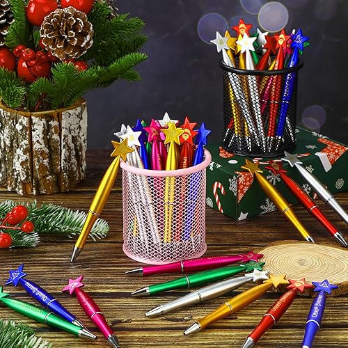 Miniatura 5 de Sherr 120 bolígrafos de Navidad a granel, bolígrafos de Navidad a granel en forma de estrella de Navidad de 0.039 in, bolígrafos de tinta negra para